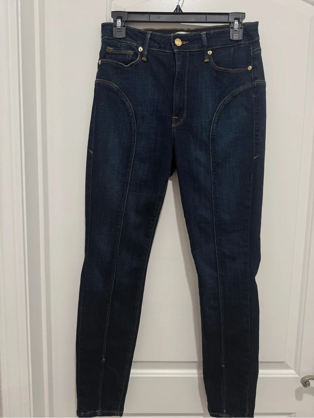 Good American Good Legs Dark Blue Skinny Cropped Jeans with Slit at Ankle size 6